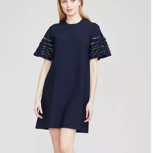 LELA ROSE Pleated Sleeve Shift Dress